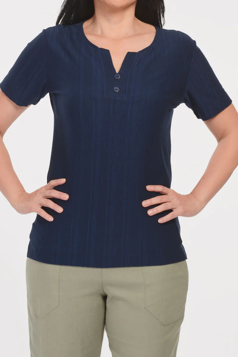 Blusa Malha Visco Rajado com Botões