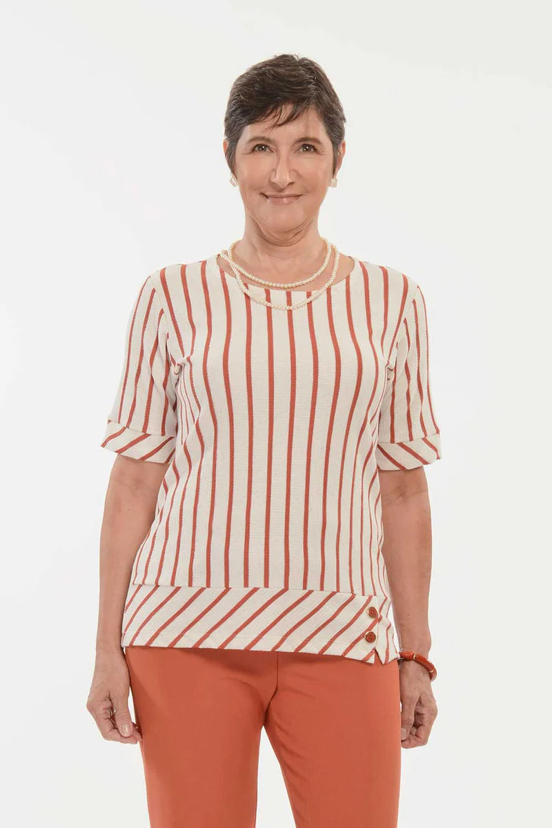 Blusa Malha Enrugada Listra Laranja