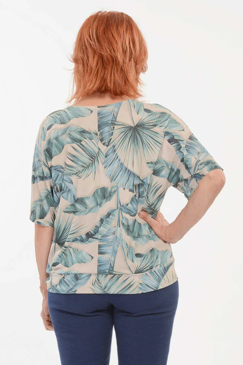 Blusa Malha Fria Folhagens Azul