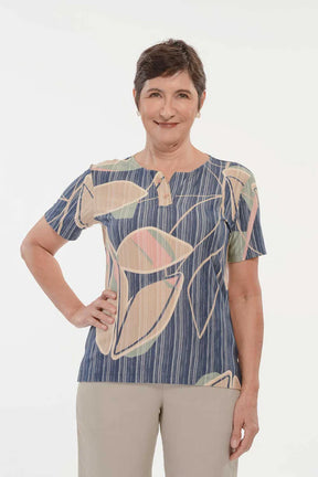 Blusa Visco Rajado Estampada Azul