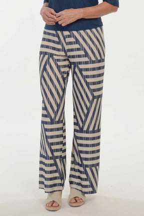 Calça Pantalona Visco Rajado Azul